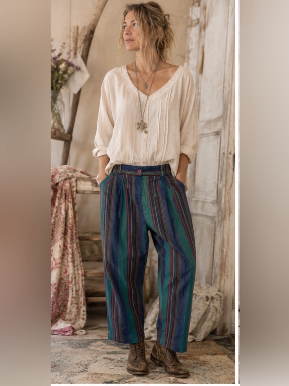 Vintage Talbots Teal Multi-Stripe Trouser Pants